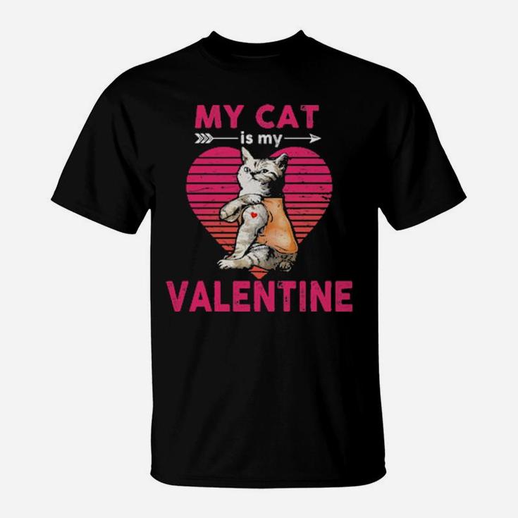 My Cat Is My Valentine Heart Vintage T-Shirt