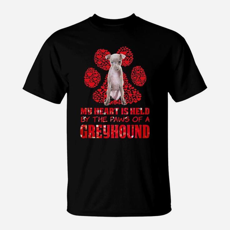 My Heart Is Held By The Paws Of A Greyhound Valentines Day T-Shirt
