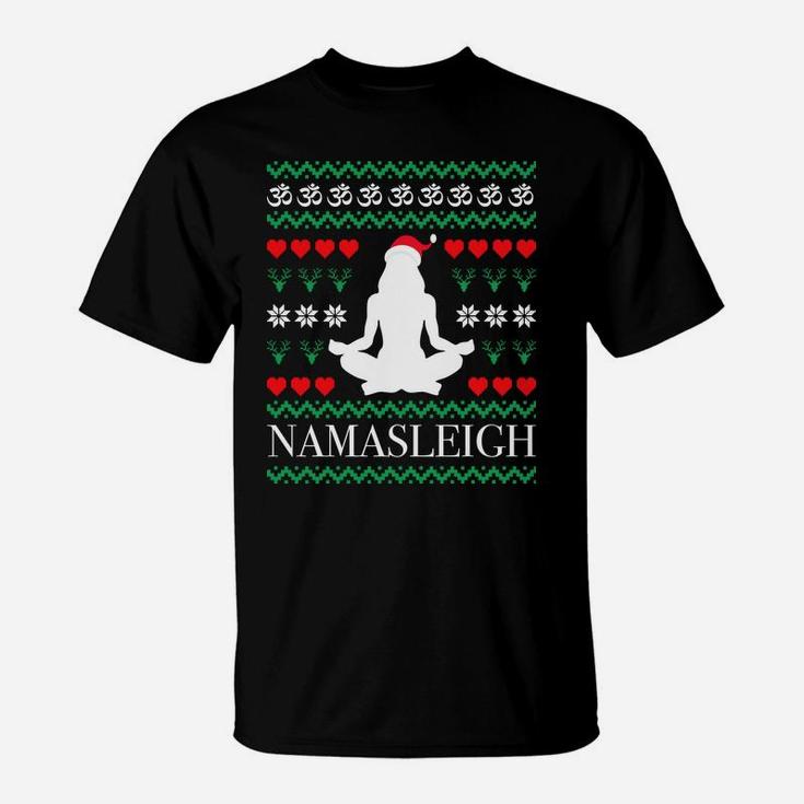 Namasleigh Yoga Xmas Yogi Namaste Om Gift Ugly Christmas Sweatshirt T-Shirt