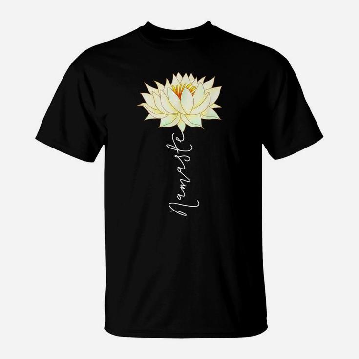 Namaste Yoga Saying Yellow White Lotus Flower Boho Zen T-Shirt