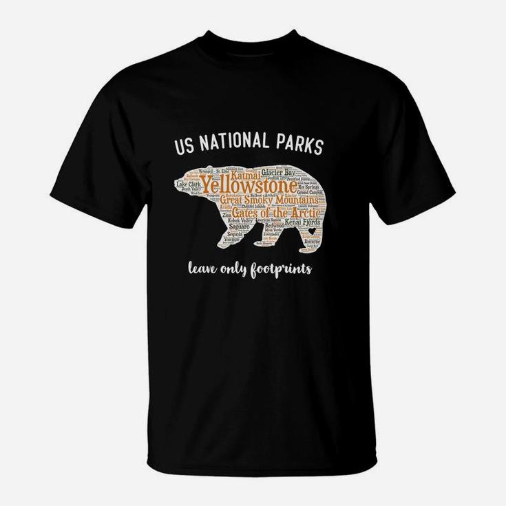 National Parks Bear T Shirt Lists All 59 National Parks Pyf Black T-Shirt