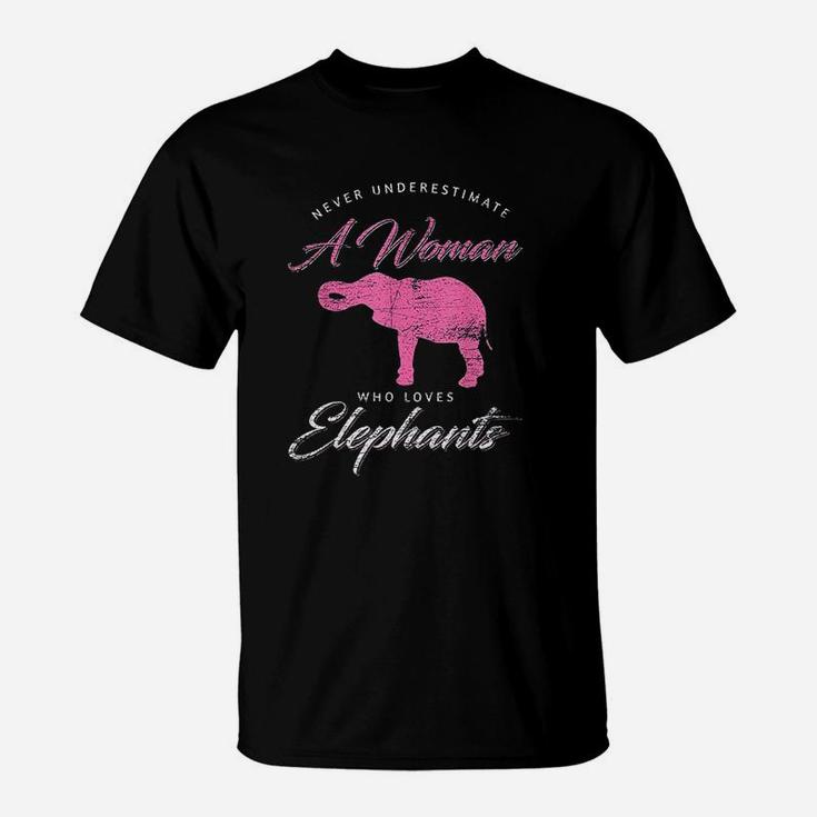 Never Underestimate A Woman Who Loves Elephants T-Shirt