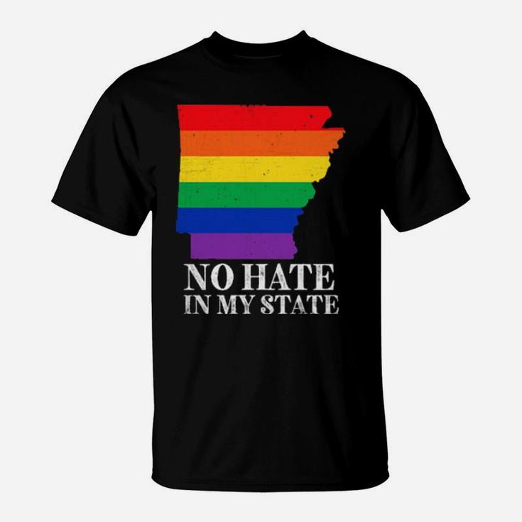 No Hate In My State Arkanas Map Lgbt Pride Rainbow T-Shirt