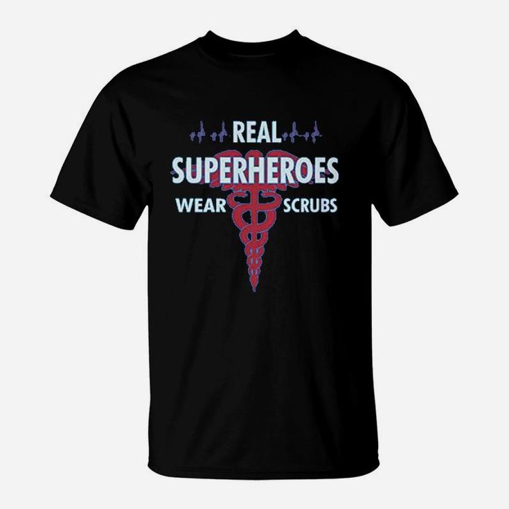 Nurse Real Superheroes Wear Scrbs Gift For Nurse Women T-Shirt