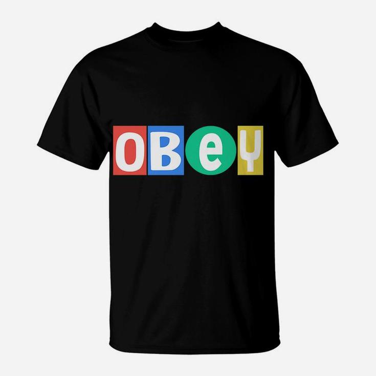 Obey Text In 4 Colors - Black T-Shirt