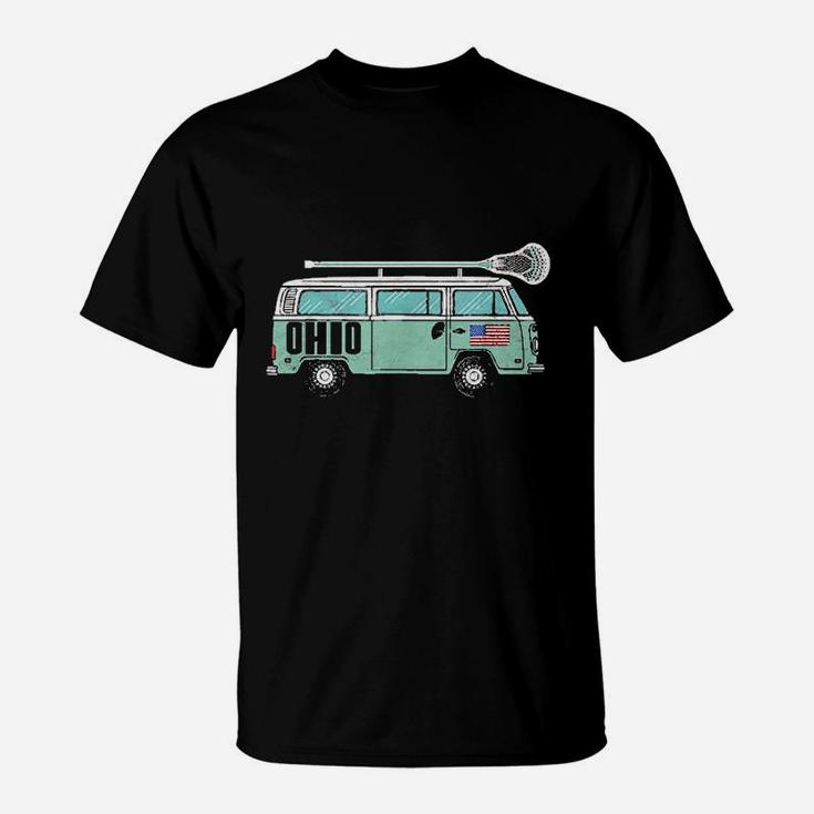 Ohio Retro Hippie Van State Lacrosse Lax Graphic T-Shirt
