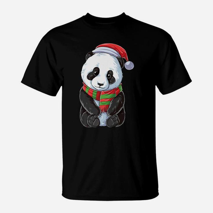 Panda Christmas Santa Hat Funny Xmas Gifts Boys Girls Bear T-Shirt