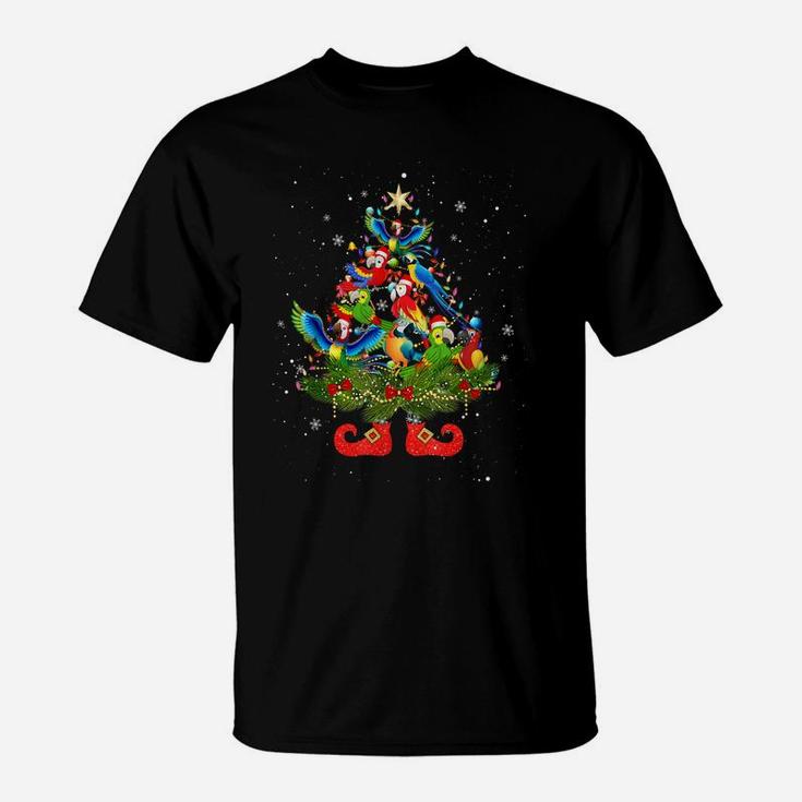 Parrots Christmas Tree Lights Funny Santa Hat Lover T-Shirt