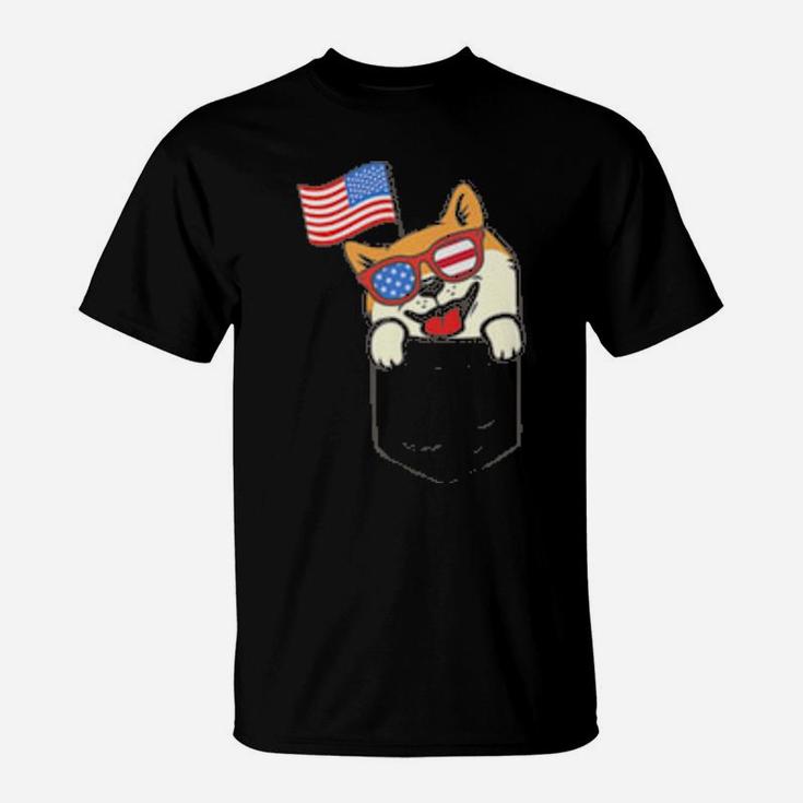 Patriot Pocket Shiba Inu Cute Usa Flag 4Th Of July Dog Lover T-Shirt