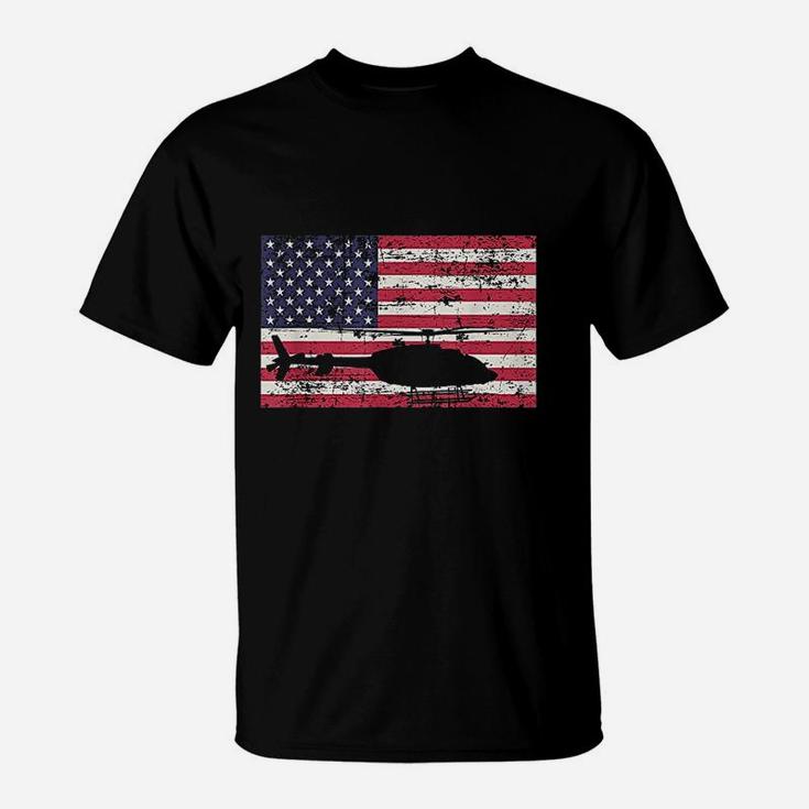 Patriotic Bell 407 Helicopter American Flag T-Shirt