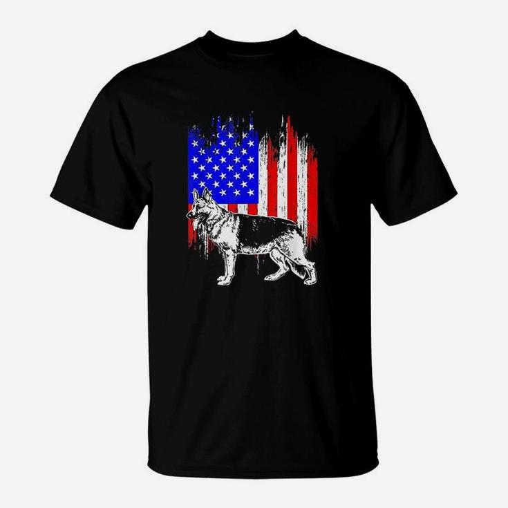 Patriotic German Shepherd American Flag Dog Lover Gift T-Shirt