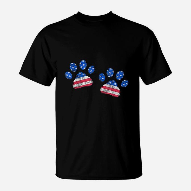 Paw Print Usa Flag I Love Dogs Patriotic 4Th Of July T-Shirt