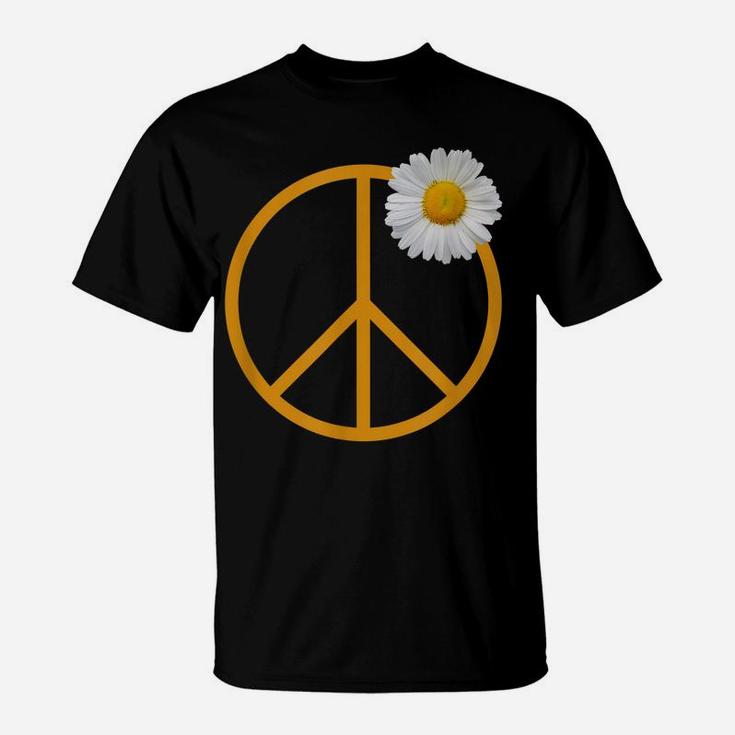Peace Sign White Flower Boho Hippie Style T-Shirt