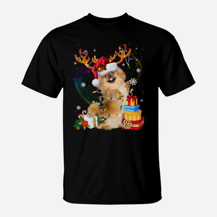 Pekingese Reindeer Christmas Lights Funny Dog Xmas Gift T-Shirt