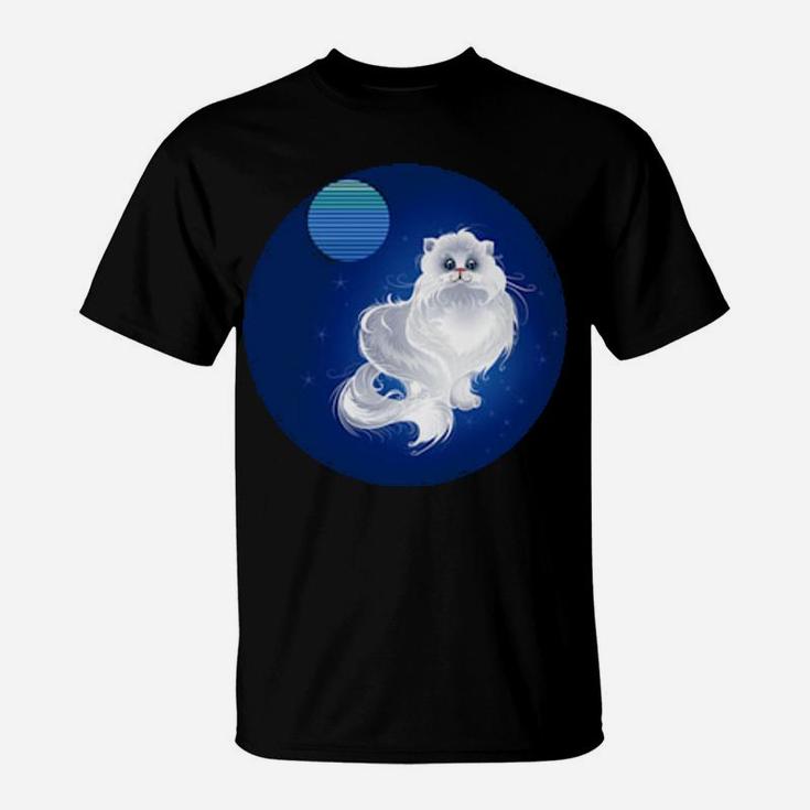 Persian Cat At Night With Vintage Moon And Stars T-Shirt