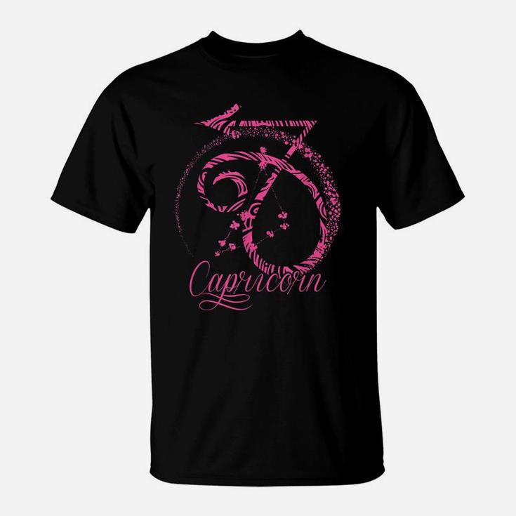 Pink Capricorn Zodiac Sign December January Birthday Gift T-Shirt