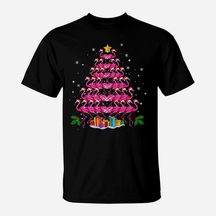 Pink Flamingo Christmas Tree Pajama Flamingo Lover Xmas Gift T-Shirt