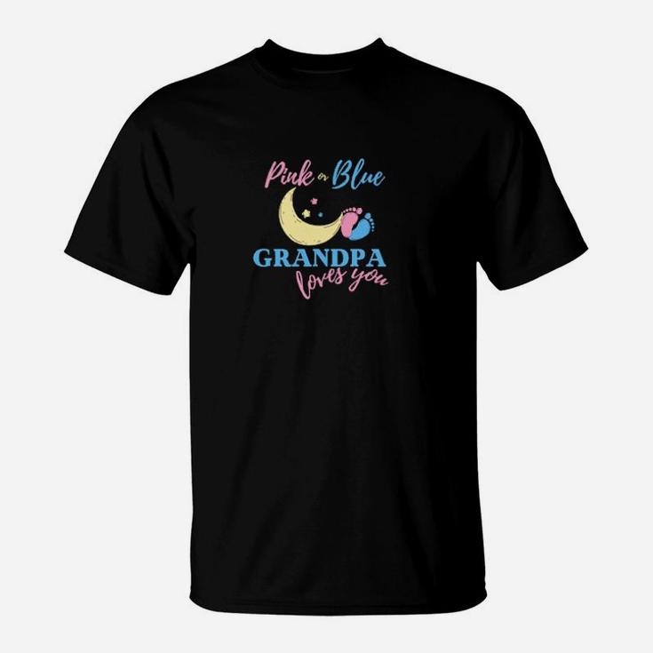 Pink Or Blue Grandpa Loves You Gender Reveal For Grandfather T-Shirt