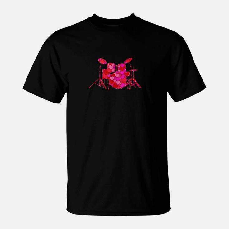 Pink Red Heart Valentines Day Drum T-Shirt
