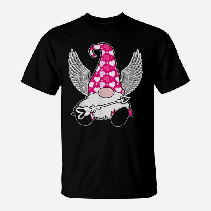 Pink Valentine Gnome Cupid Cute Hearts Happy Valentines Day T-Shirt