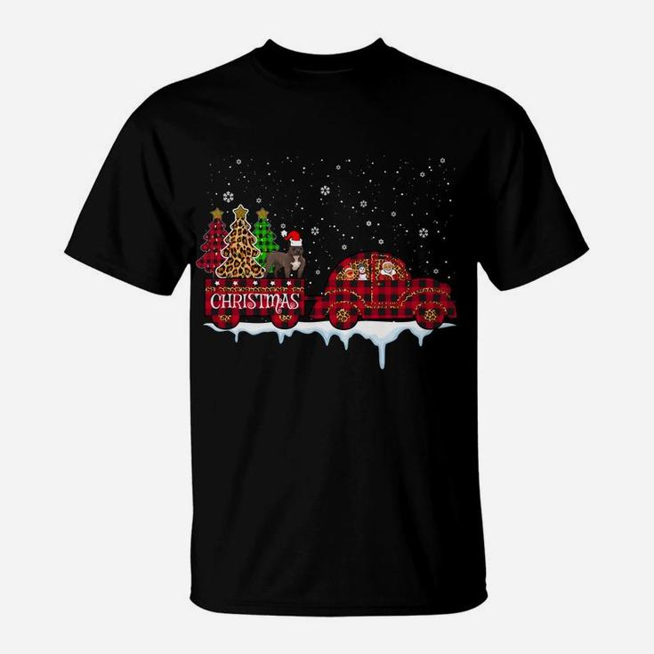 Pit Bull Dog Christmas Red Plaid Truck Santa Xmas Tree Gift Sweatshirt T-Shirt
