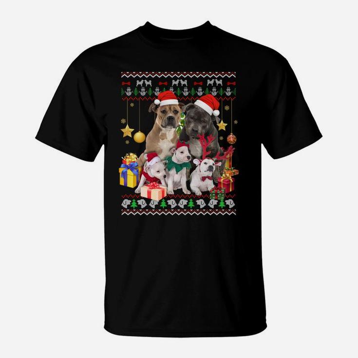 Pitbull Ugly Christmas Sweater Santa Hat Gift T-Shirt