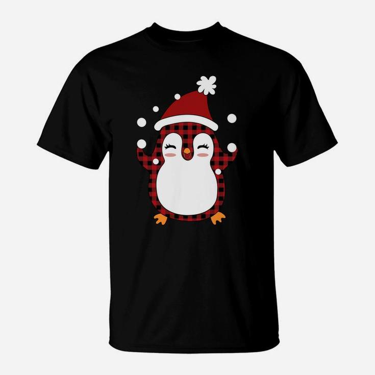 Plaid Penguin Santa Hat - Funny Penguin Christmas Sweatshirt T-Shirt
