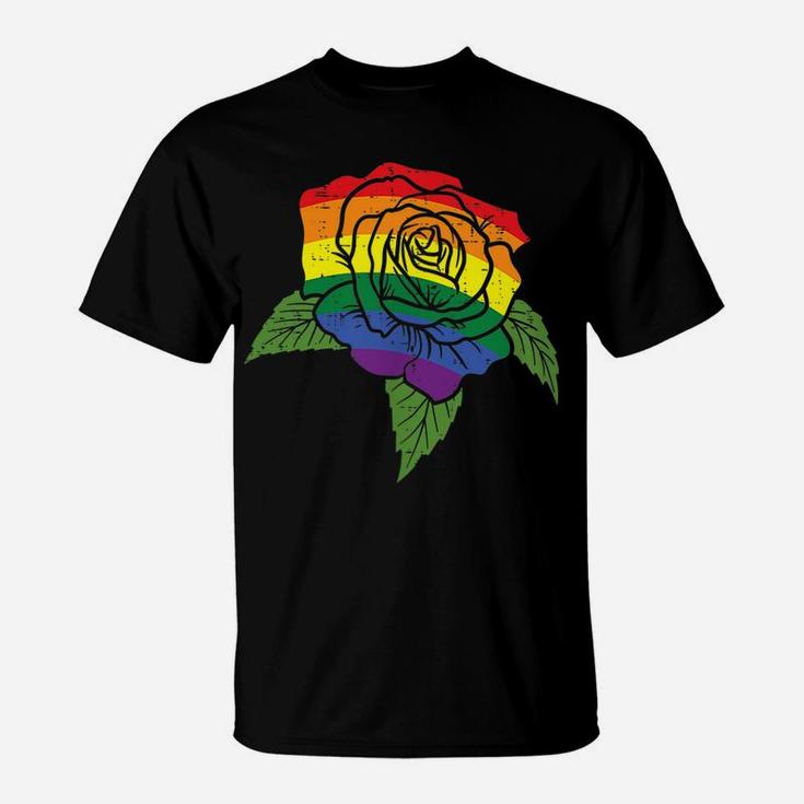 Pocket Rose Flower Lgbtq Rainbow Gay Pride Ally Men Women T-Shirt