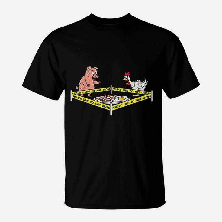 Police Line Do Not Cross Pig And Chicken Funny Food T-Shirt