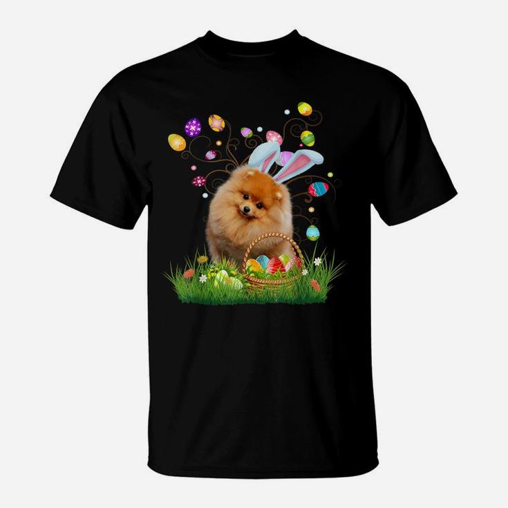 Pomeranian Pet Dog Hunting Egg Tree Bunny Easter Day T-Shirt