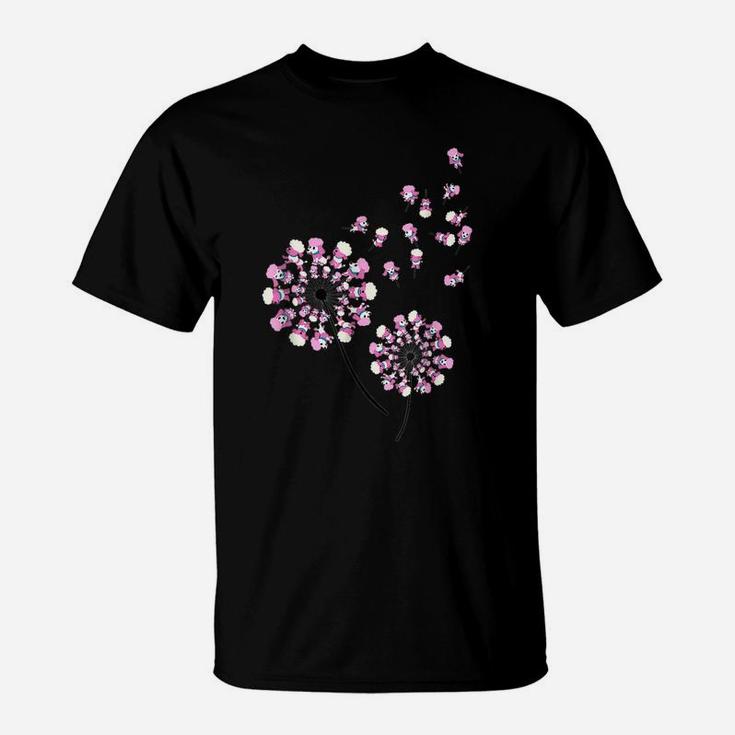Poodle Flower Fly Dandelion Funny Dog Lover For Mom Men Kids T-Shirt