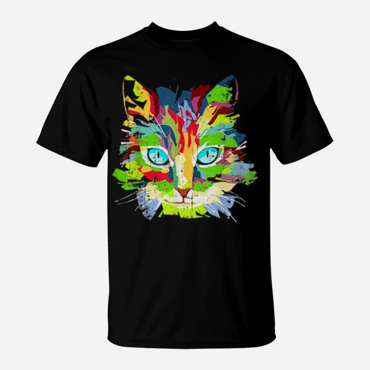 Pop Art Cat Distressed Style T-Shirt