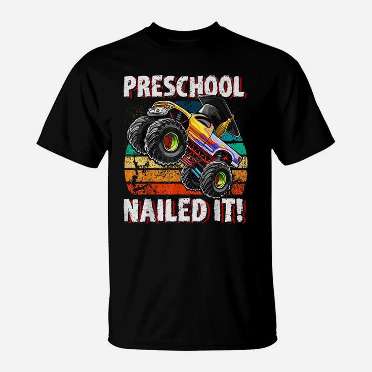 Preschool Monster Truck Retro Graduation Cap Gift For Boys T-Shirt