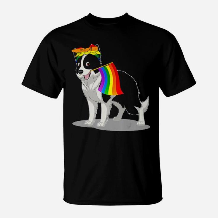 Pride Lgbt Flag Gay Be Lesbian Border Collie Lover Gifts T-Shirt