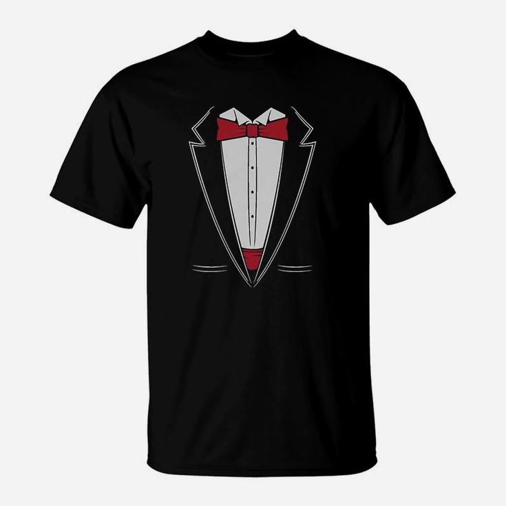 Printed Suit And Tie Tuxedo  Red Bow Tie Bachelor Party T-Shirt