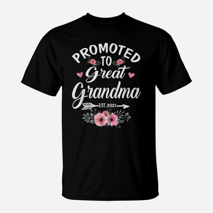 Promoted To Great Grandma Est2021 Tees New Grandma Floral T-Shirt