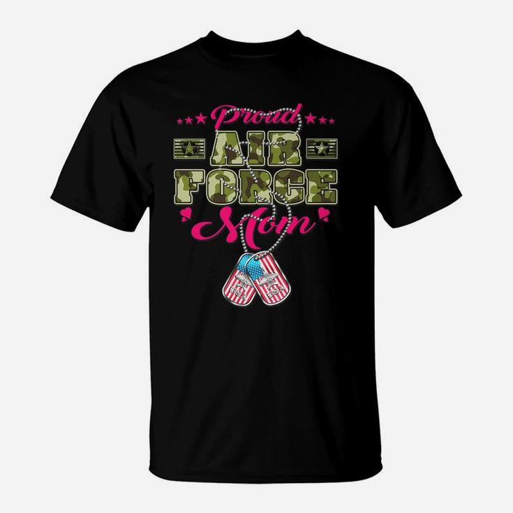 Proud Air Force Mom - Camo Us Flag Dog Tags Military Mother T-Shirt