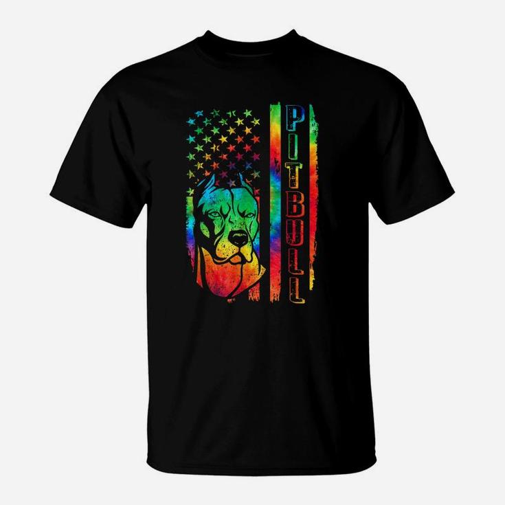 Proud American Pitbull Terrier Flag Tie Dye Dog Dad Dog Mom T-Shirt