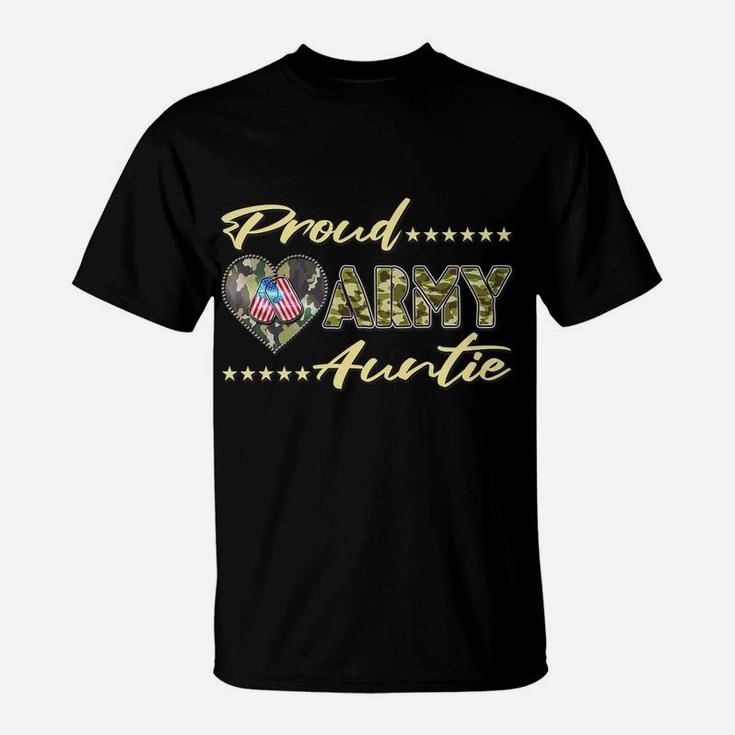 Proud Army Auntie Us Flag Dog Tags Military Aunt Family Gift T-Shirt