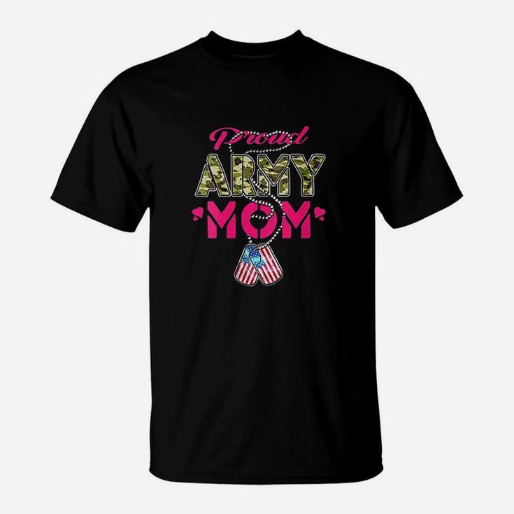 Proud Army Mom Camo Us Flag Dog Tags Military Mother Gift T-Shirt