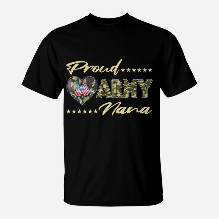 Proud Army Nana Us Flag Dog Tag Military Grandma Family Gift Sweatshirt T-Shirt