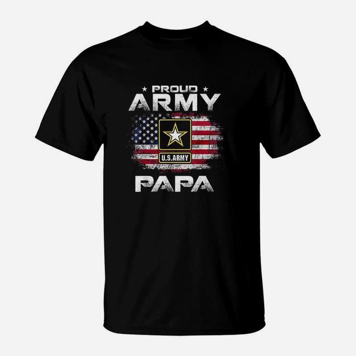 Proud Army Papa With American Flag For Veteran Gift T-Shirt