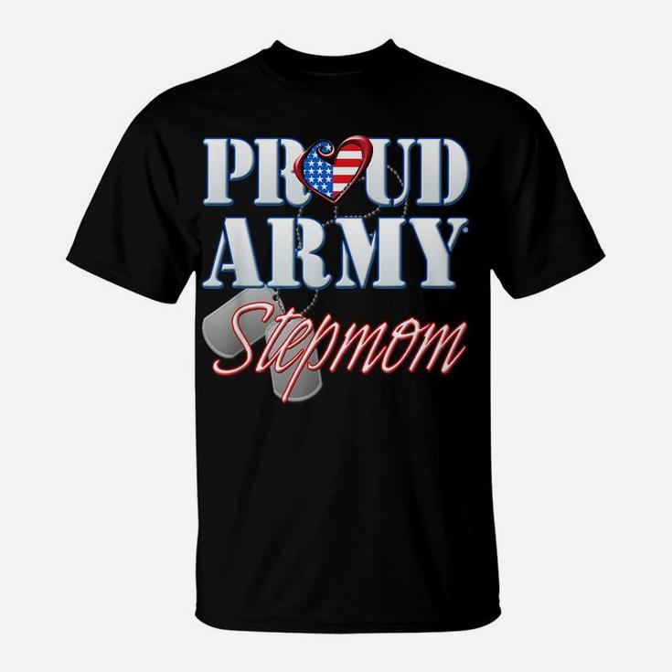 Proud Army Stepmom American Flag Dog Tag Shirt Mothers Day T-Shirt