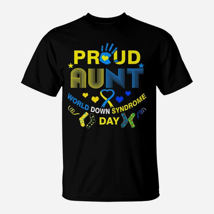Proud Aunt Ribbon Heart Down Syndrome Day Trisomy T-Shirt