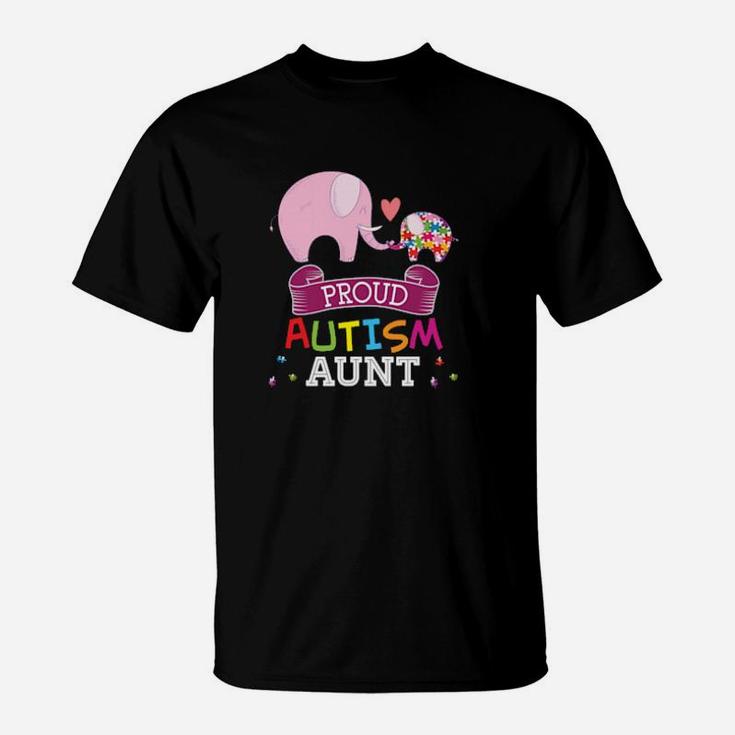 Proud Autism Aunt Autistic Day Awareness Rainbow Puzzle T-Shirt