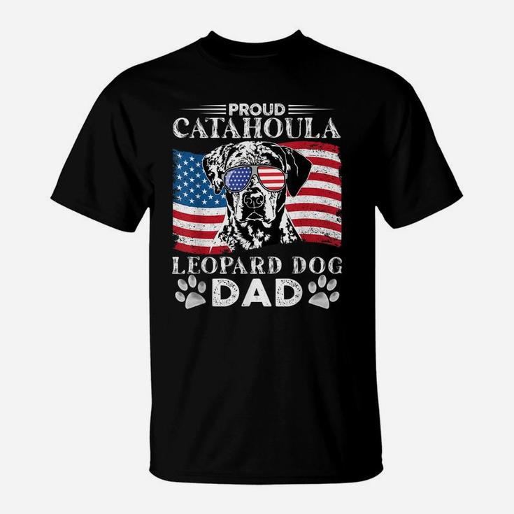 Proud Catahoula Leopard Dog Dad American Flag Patriotic Dog T-Shirt