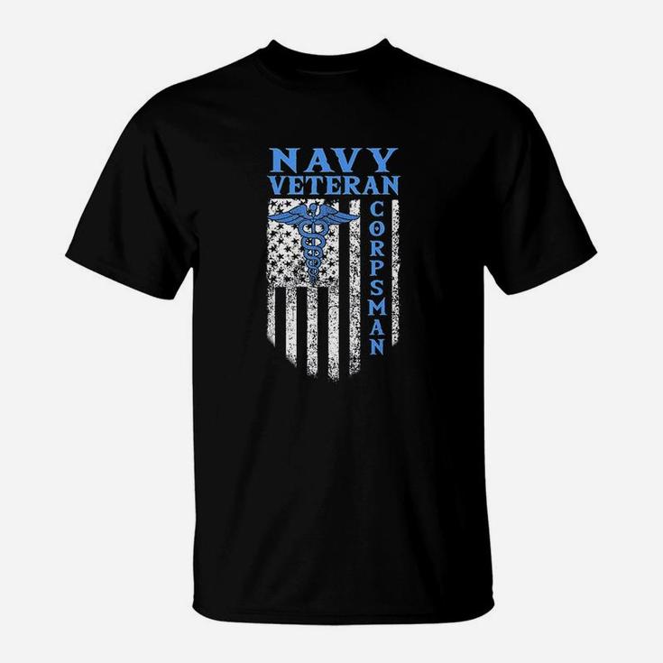 Proud Navy Corpsman  Usa Flag Vintage Veteran T-Shirt