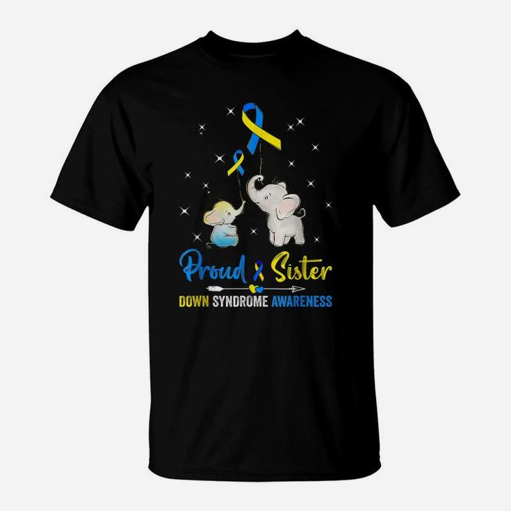 Proud Sister Down Syndrome Awareness Blue Yellow Ribbon T-Shirt
