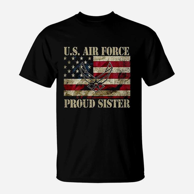 Proud Sister Us Air Force Vintage Usa Flag Retro Girls T-Shirt