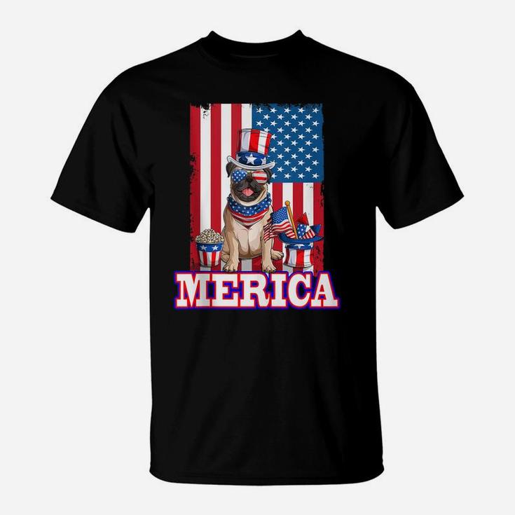 Pug Dad Mom 4Th Of July American Flag Merica Dog T-Shirt